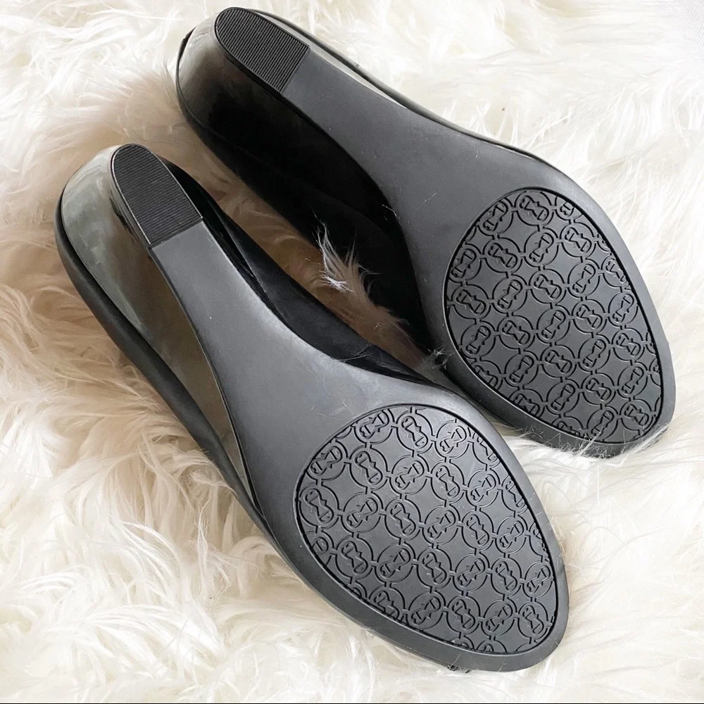Etienne Aigner Black Peep Toe Patent Wedges SZ 8.5